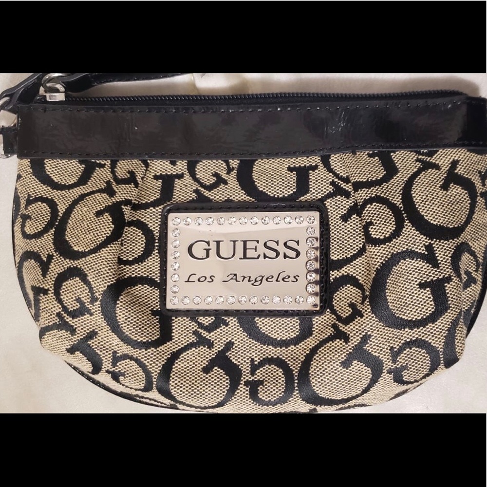 GUESS Vintage Bling Monogram Printed Mini Wristlet